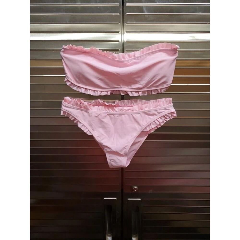 Shein pink ruffle strapless swimsuit bikini